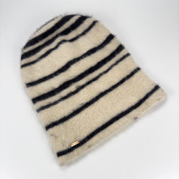 Free People Accessories - Free People Cream Black Striped Soft Beanie One Size